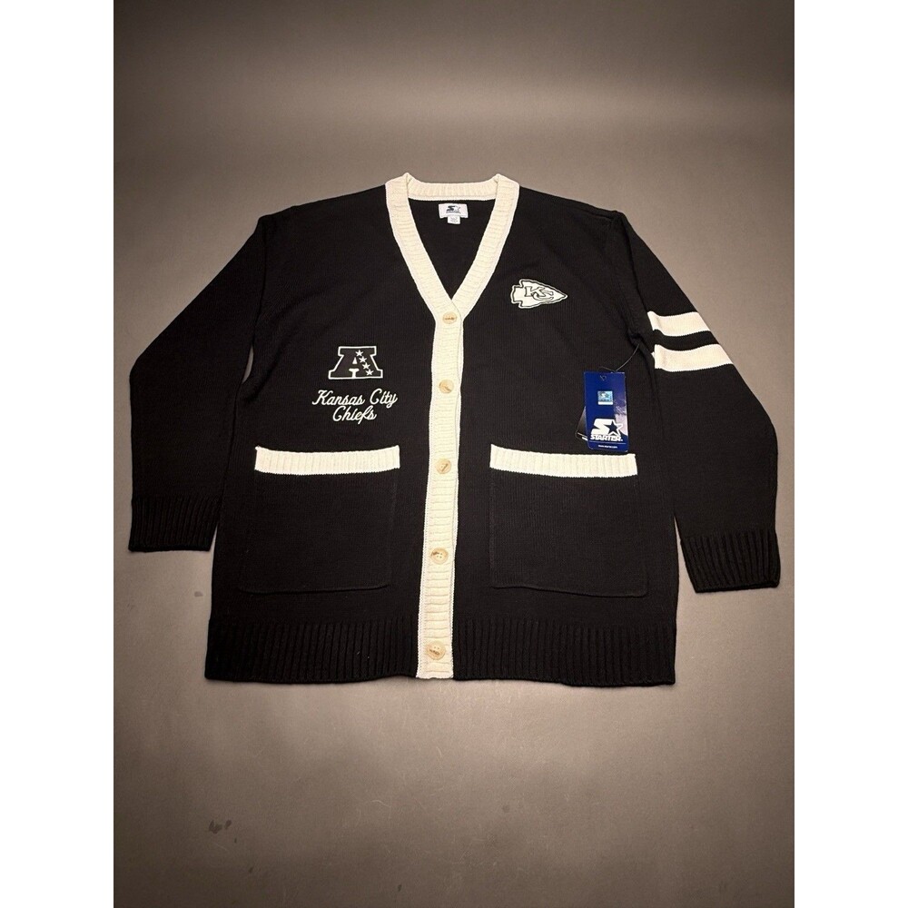 Starter NWT Kansas City Chiefs NFL Black Cardigan Button Sweater Large Women’s